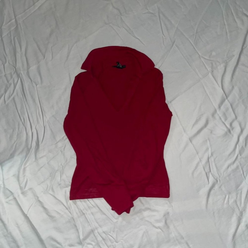 EXPRESS collared long sleeve red crop top